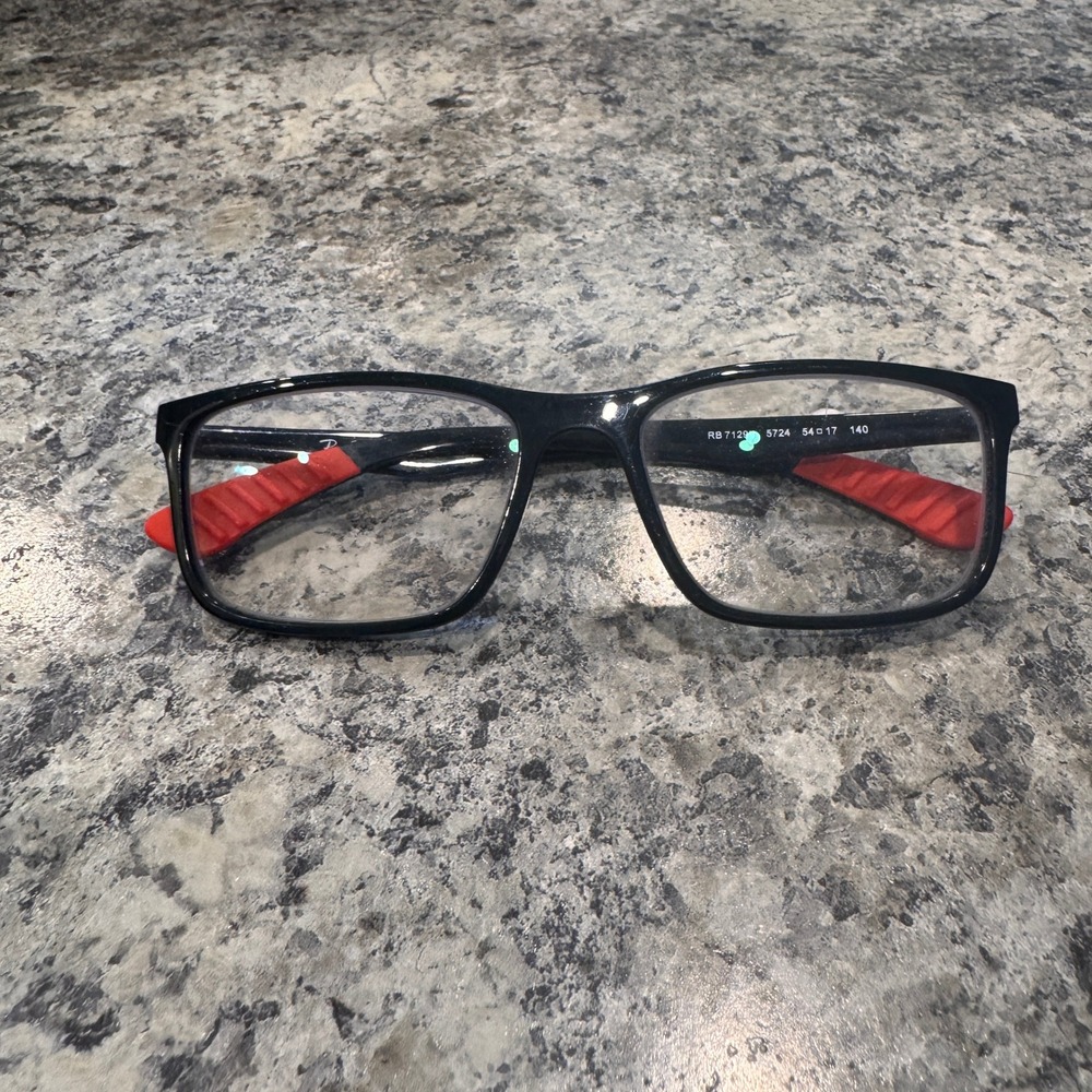 Ray-Ban RB7129II 5724 Black Red Rectangular Eyeglasses Frames 54-17-140 Mens